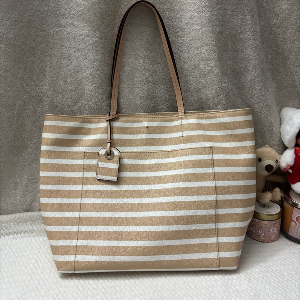 Kate Spade Striped Coated Leather Tote Bag | Camel × Cream